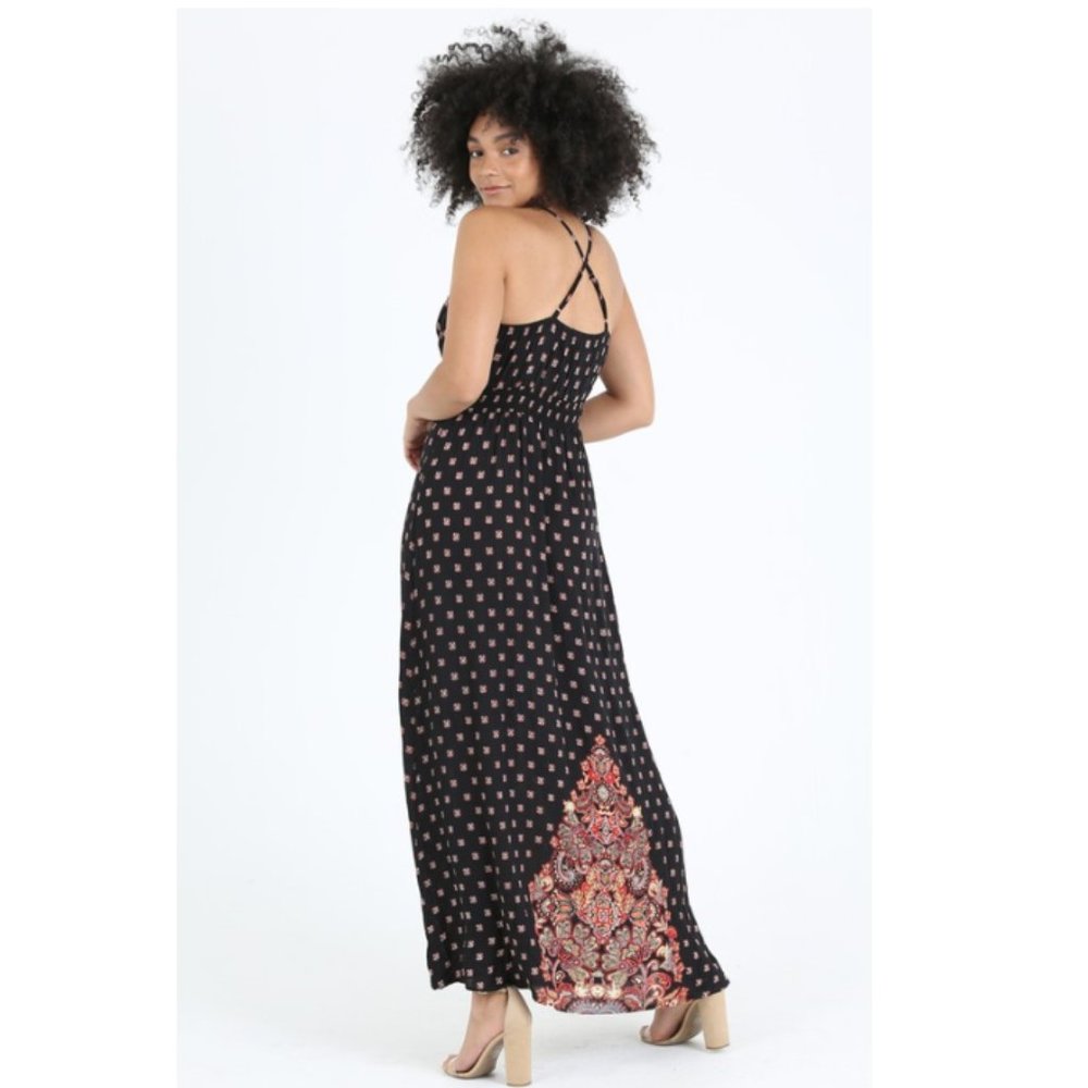 Angie Black Paisley Bohemian Maxi Dress B4Y27-W702 - Picture 2 of 5